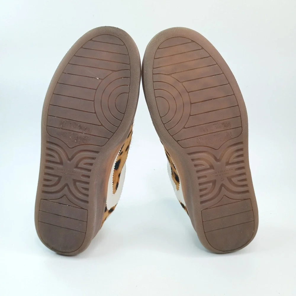 Sam Edelman Leopard Print Calf Hair Hook‎ Loop Sneaker Brown White Womens 6M